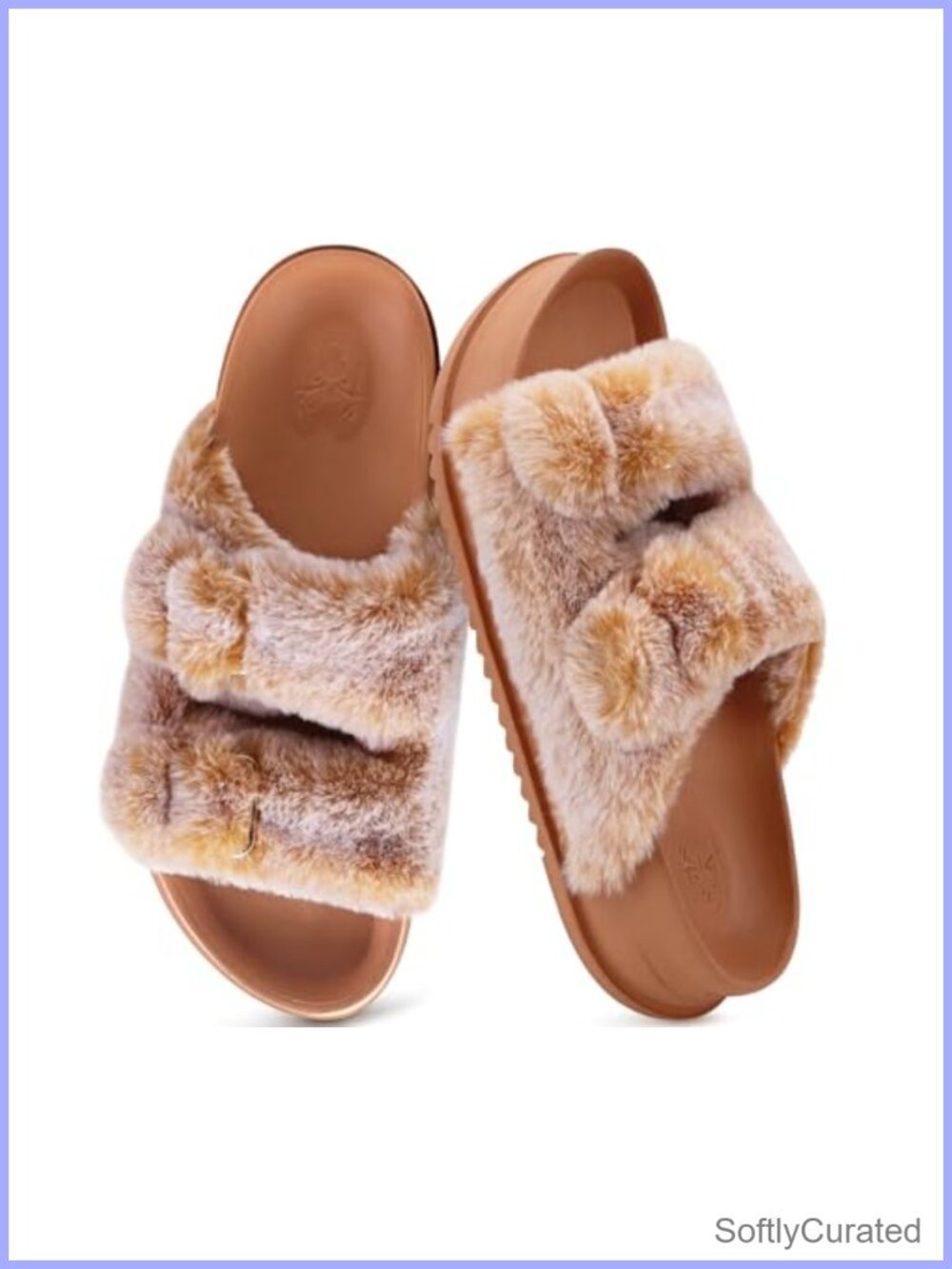 Women's Arch Support Faux Fur Platform Slide Slippers Open Toe Indoor Outdoor